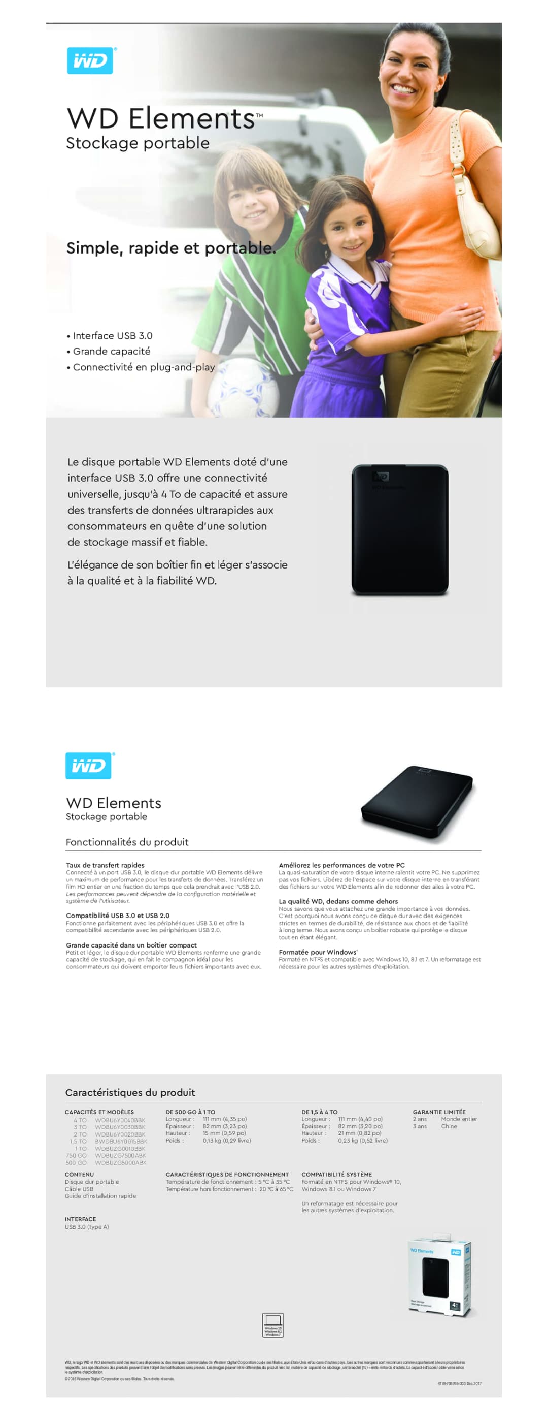 Disque dur portable Western Digital Elements 1TB / 2TB