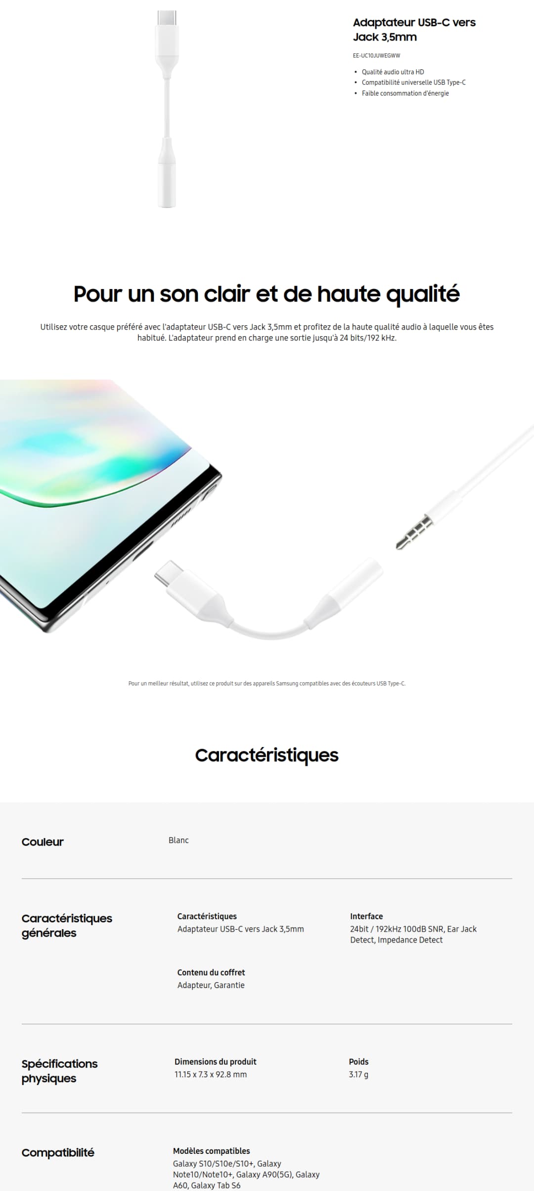 Adaptateur Samsung USB-C vers Jack 3,5mm