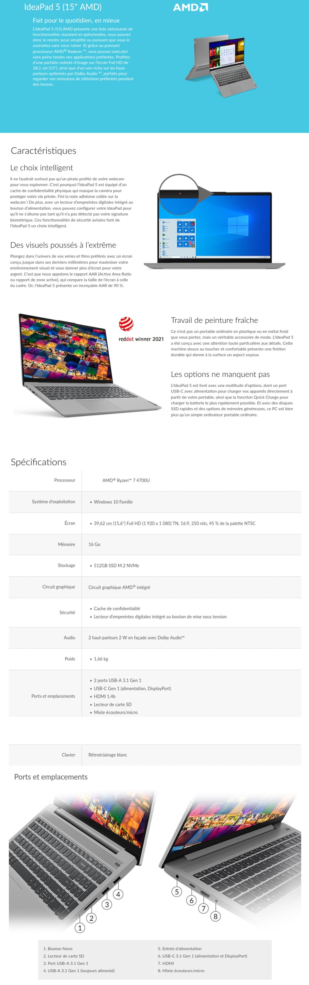 Ordinateur Portable Lenovo IdeaPad 5 15ARE05 (81YQ00LXFE)