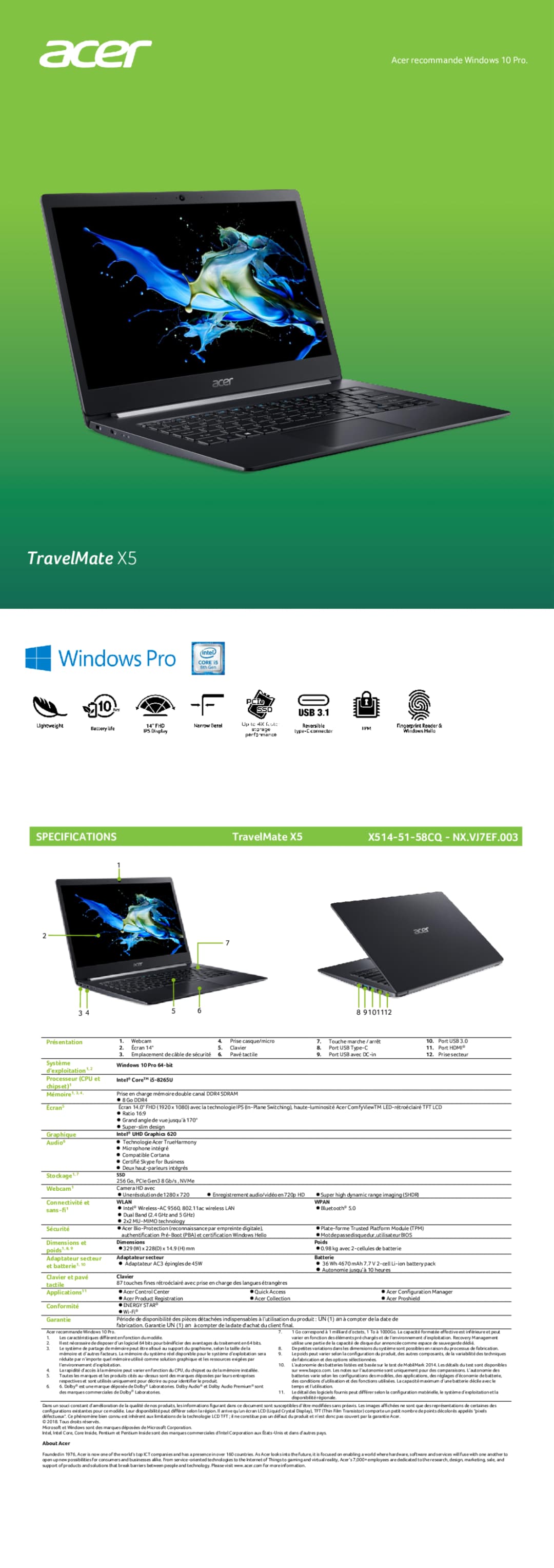 Ordinateur Portable Acer TravelMate X5 (NX.VJ7EF.003)