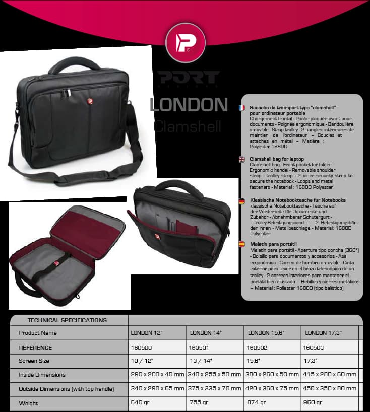 Sacoche LONDON Clamshell pour PC 13-14"/ 15,6" - Port Designs