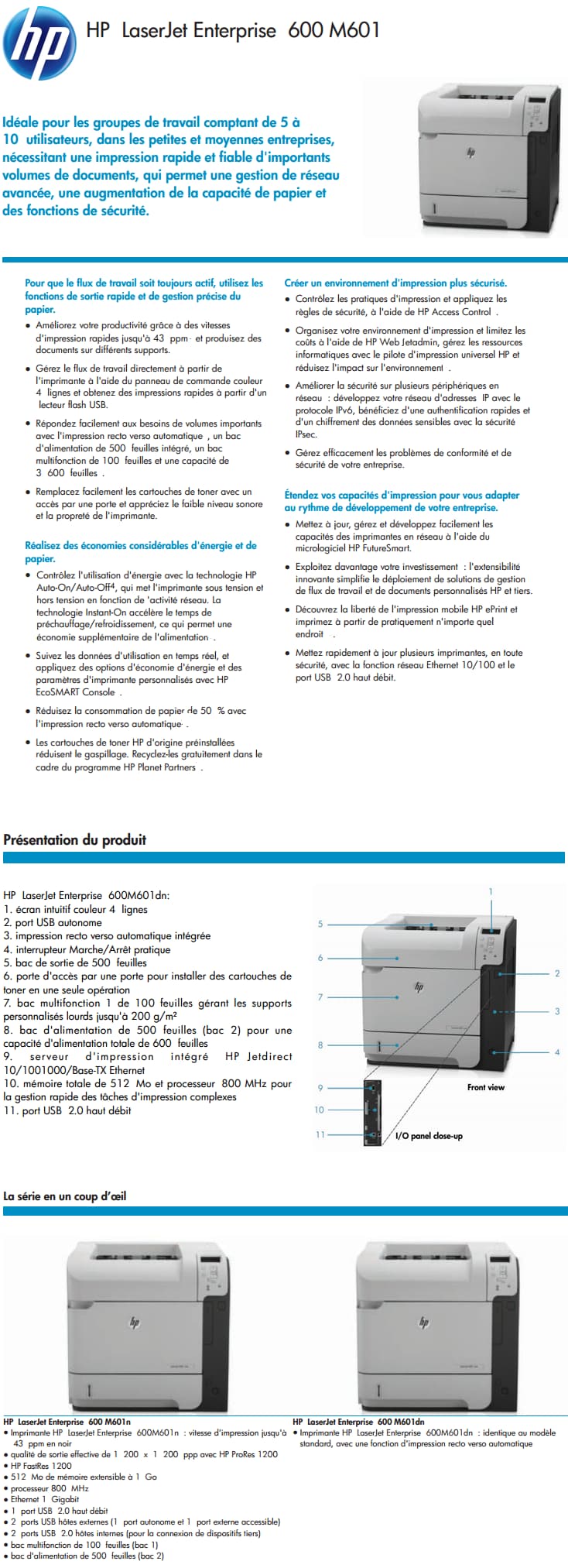 Imprimante HP LaserJet Enterprise 600 M601n (CE989A)