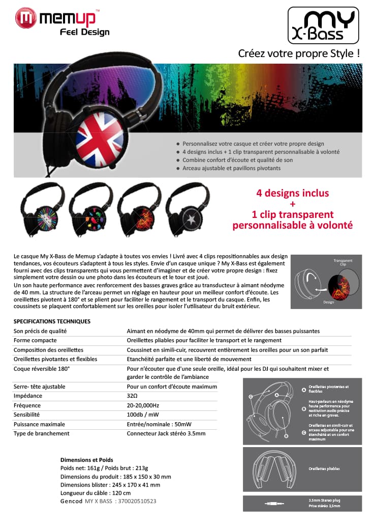 Casque Memup MY X-BASS