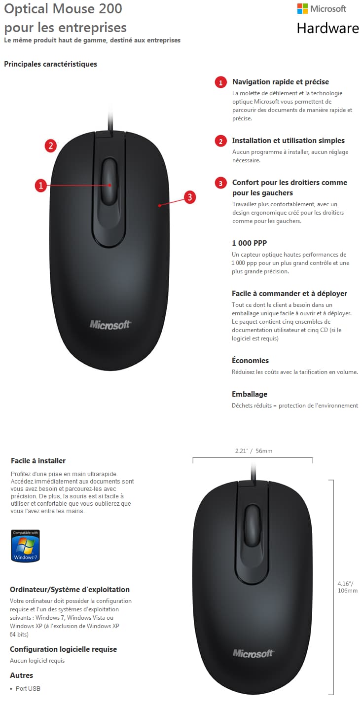Souris Microsoft Optical Mouse 200 (JUD-00008)