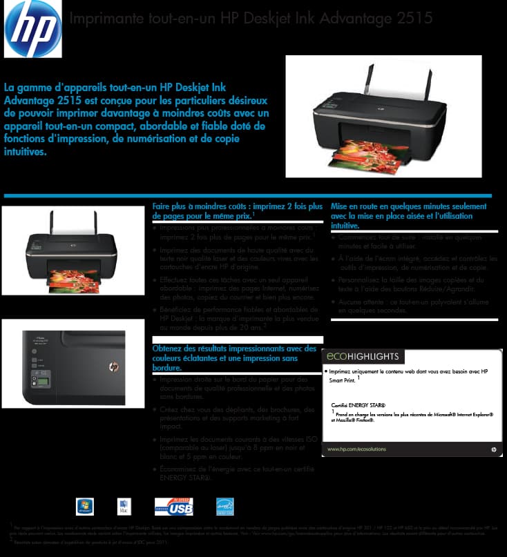 Imprimante tout-en-un HP Deskjet Ink Advantage 2515 (CZ280C)