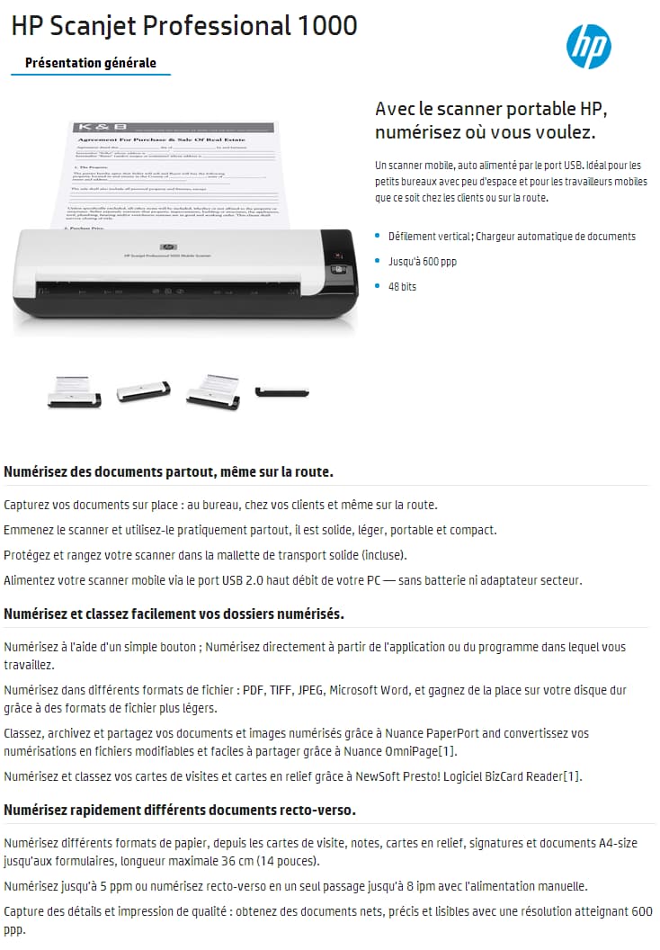 Scanner mobile HP Scanjet Professional 1000 (L2722A)