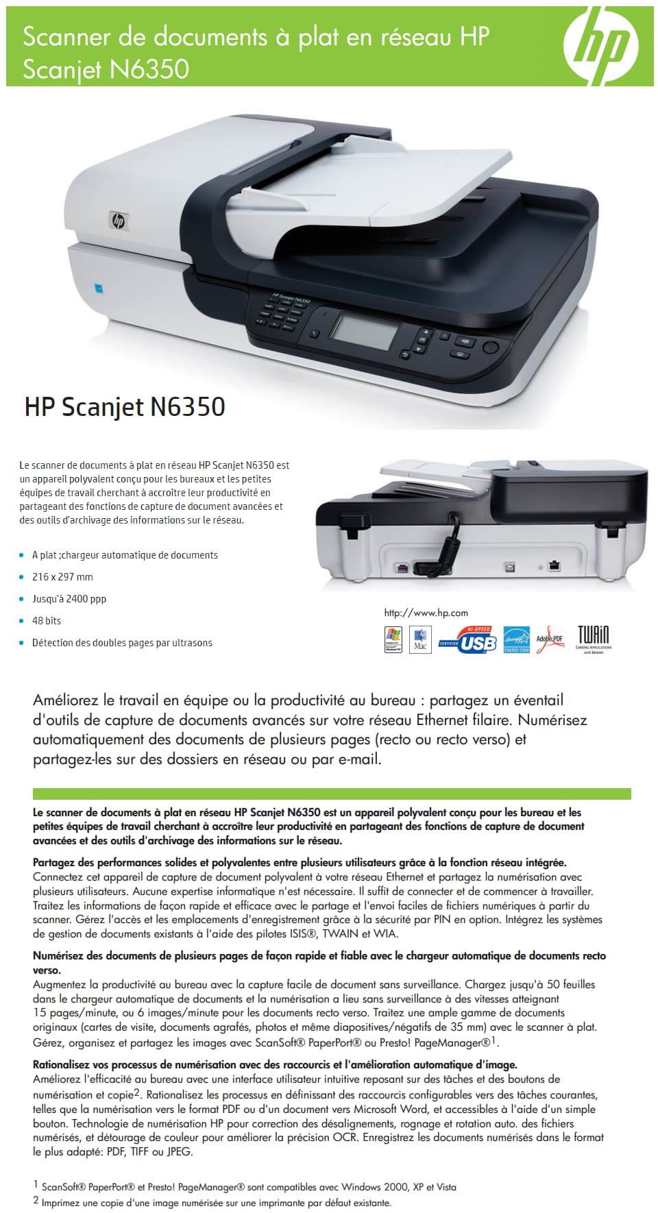 Scanner de documents à plat en réseau HP Scanjet N6350 (L2703A)