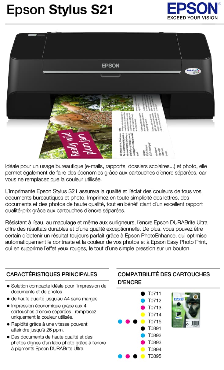 Imprimante jet d'encre couleur Epson Stylus S21