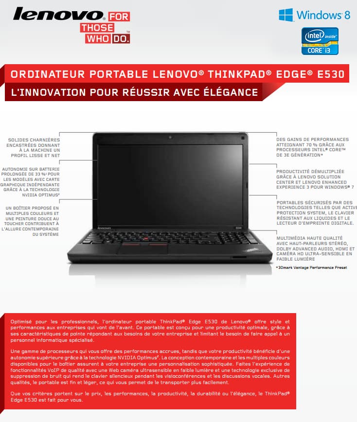 PC portable Lenovo ThinkPad Edge E530 (NZQTFFE)