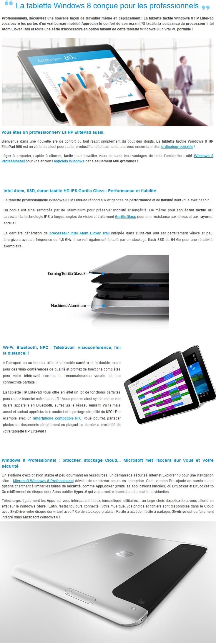 Tablette HP ElitePad 900 G1 (D4T09AW) avec Sacoche + USB adapter