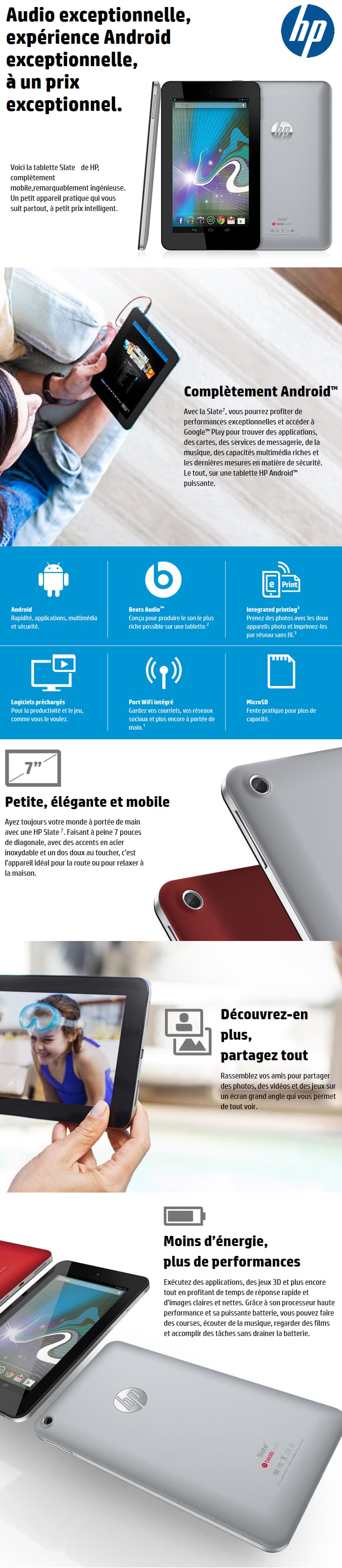 Tablette HP Slate 7 2800 - 7" 8GB SSD Beats Audio Wi-Fi (E0H92AA)
