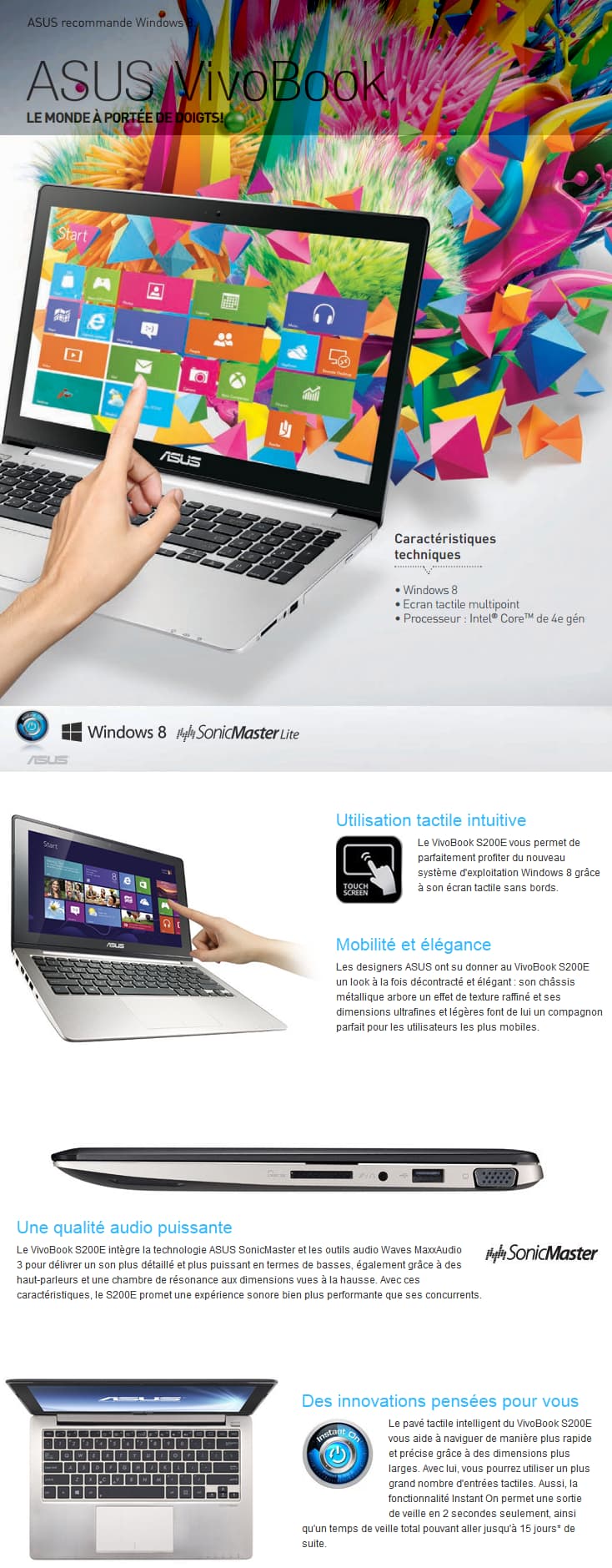 PC portable ASUS VivoBook S series S200E-CT158H