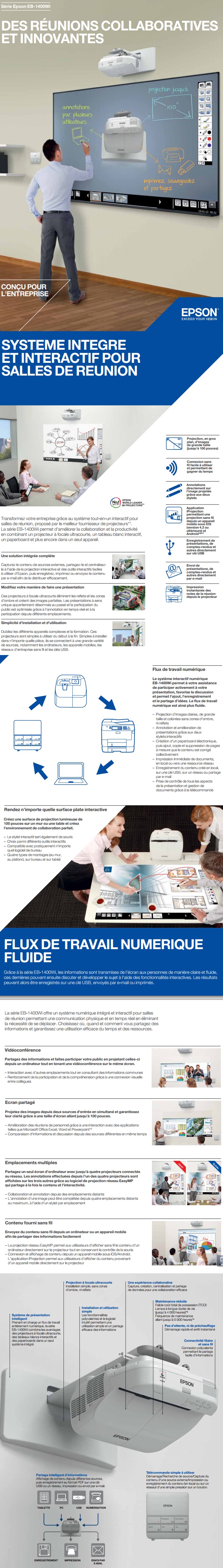 Système de projection interactif LCD Epson EB-1400Wi 2600 lumens
