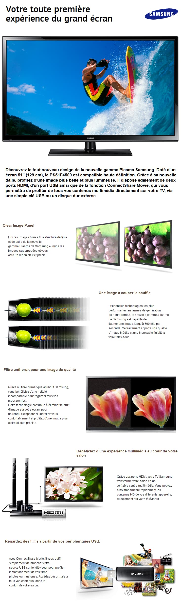 Téléviseur Samsung Plasma HD LED 51"