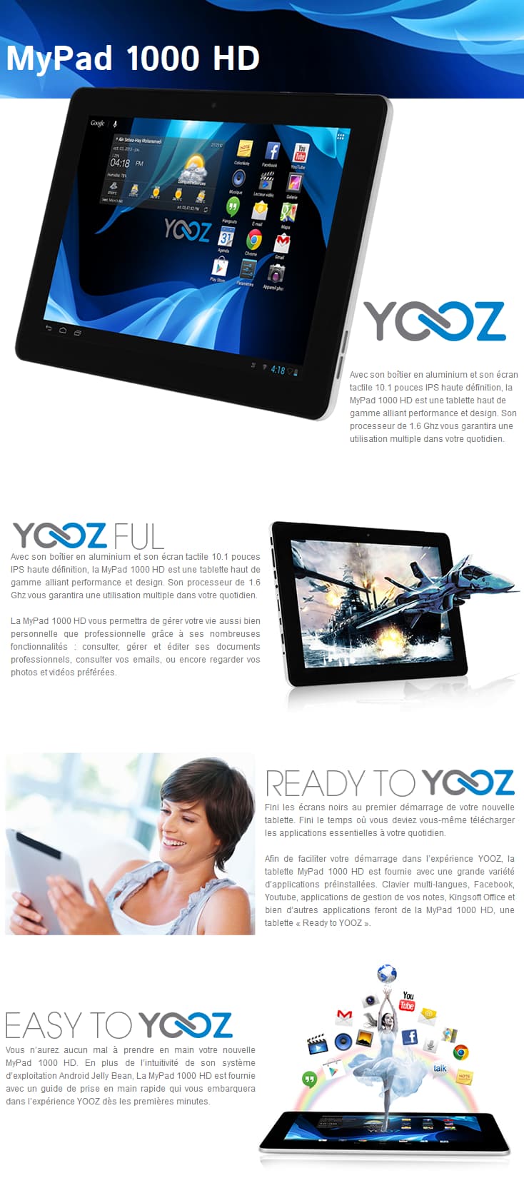 Tablette Yooz MyPad 1000 Metal 8GB, Wifi