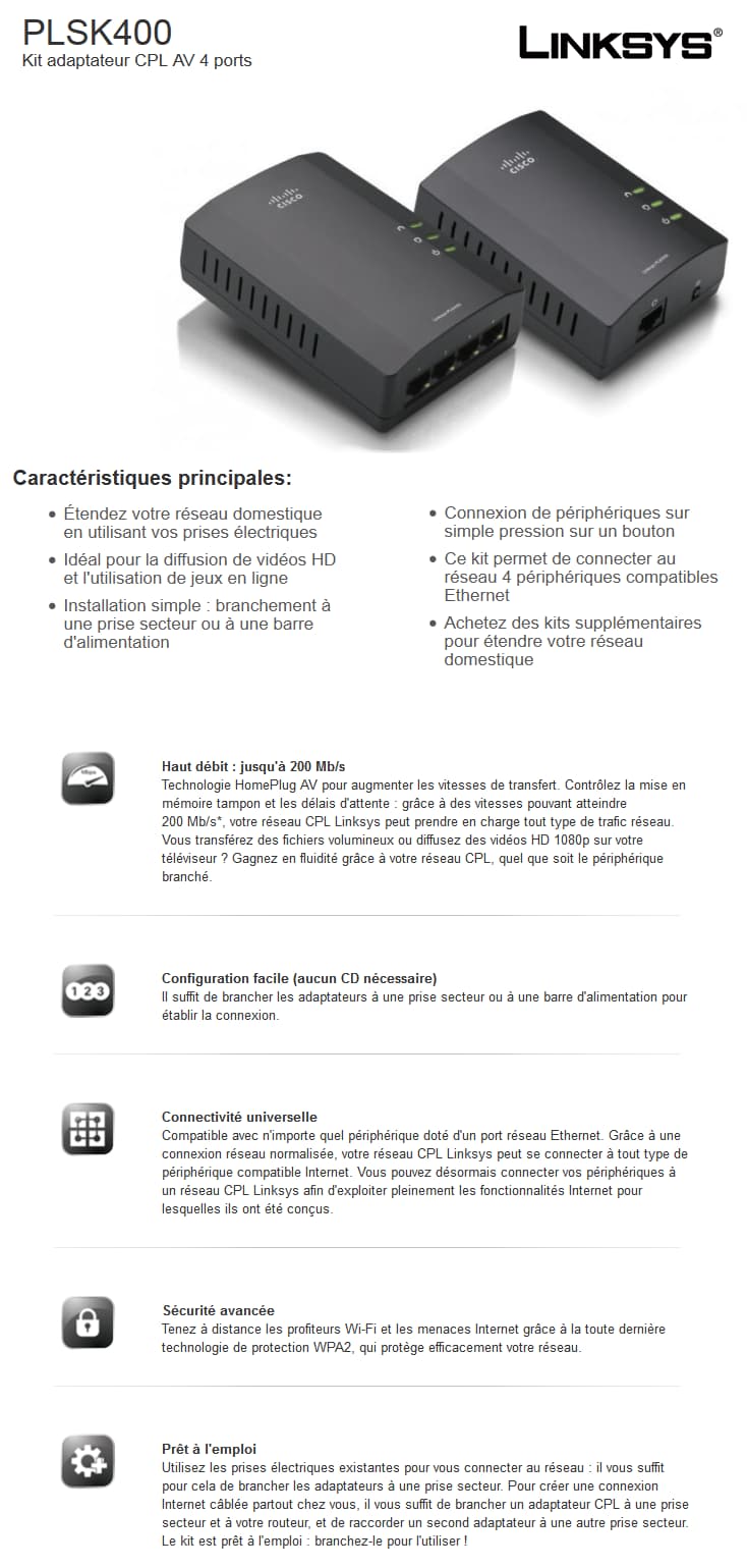 Linksys PLSK400 Kit adaptateur CPL AV 4 ports