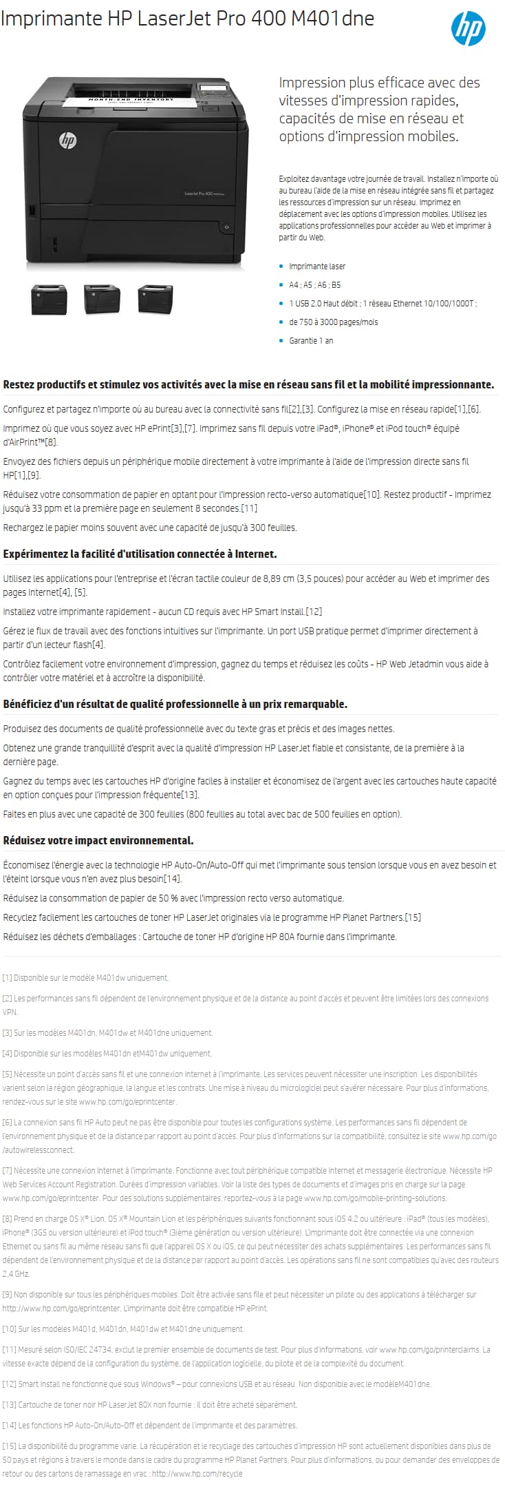 Imprimante HP LaserJet Pro 400 M401dne (CF399A)