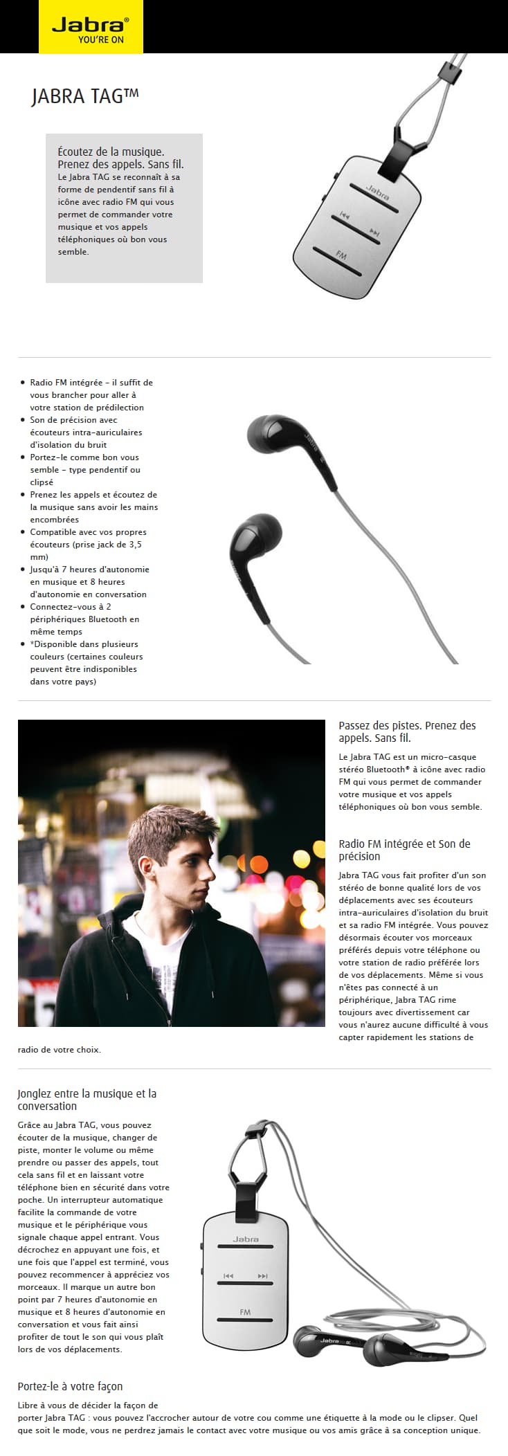 Jabra TAG Micro-casque stéréo Bluetooth avec radio FM