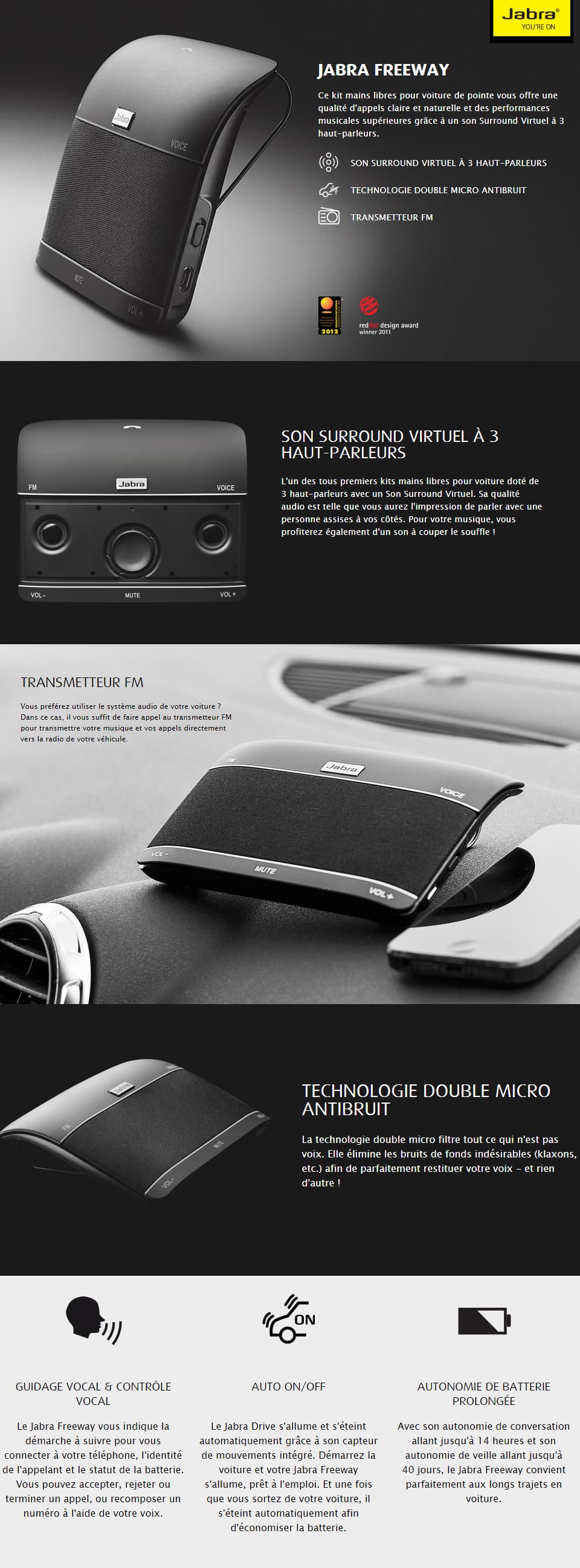 Haut-parleur Jabra Freeway - Kit main libre avec micro antibruit - Bluetooth