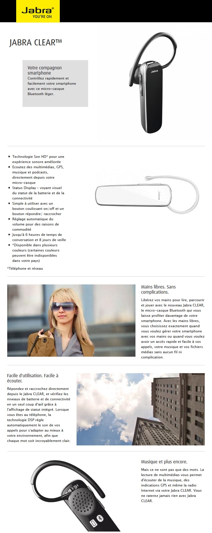 Oreillette bluetooth Jabra CLEAR
