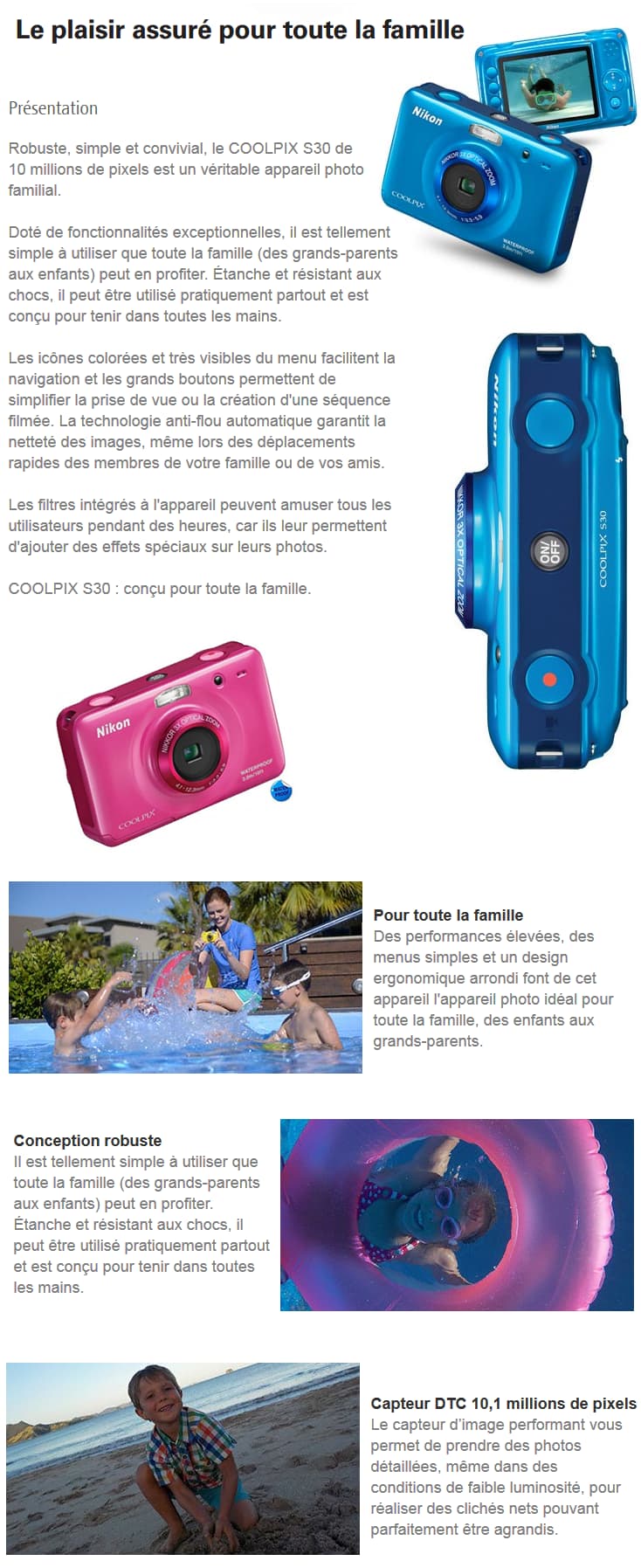 Appareil photo Nikon Coolpix S30 étanche - 10.1MP /3X + Sac à dos Offert