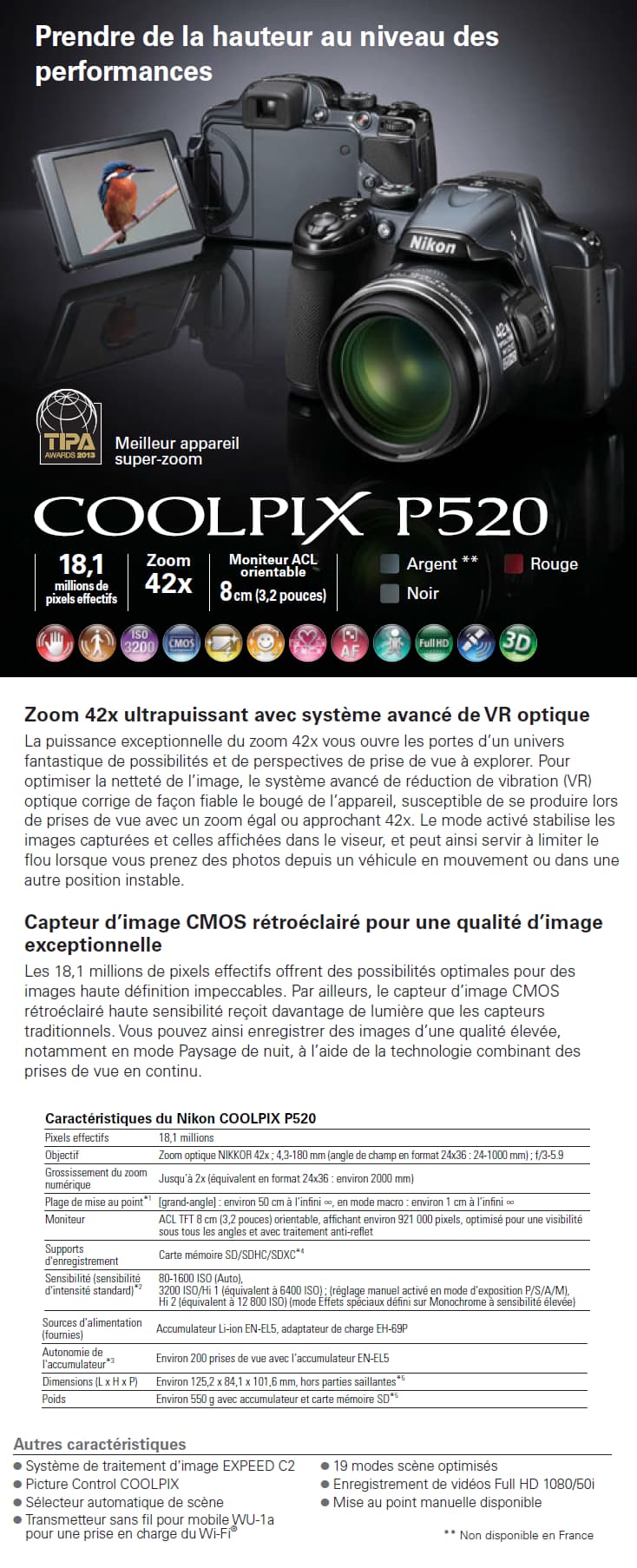 Appareil photo Nikon Coolpix P520 - 18.1MP /42X