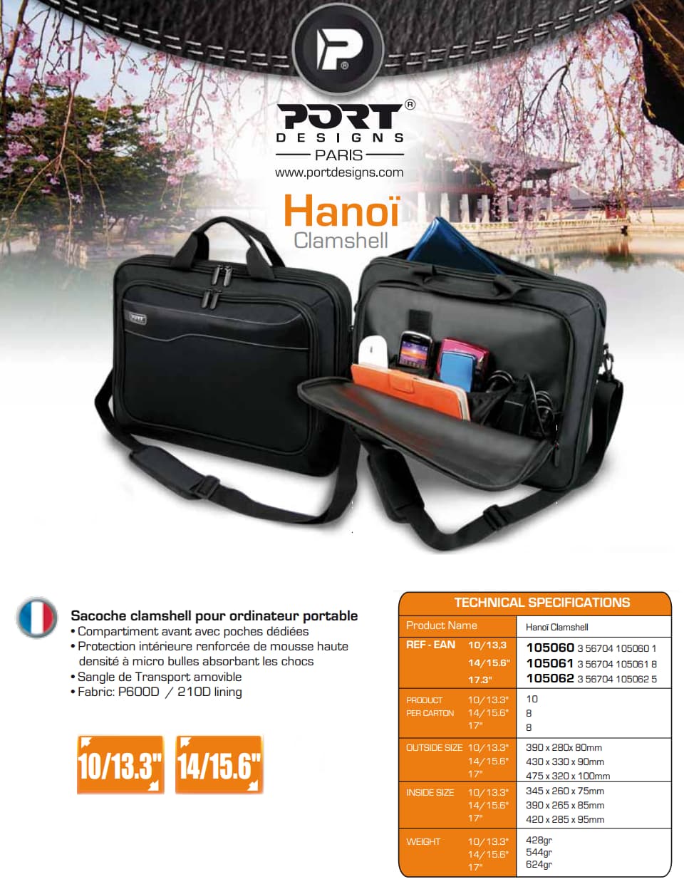 Clamshell laptop case HANOÏ 13,3"/ 15,6" - Port Designs