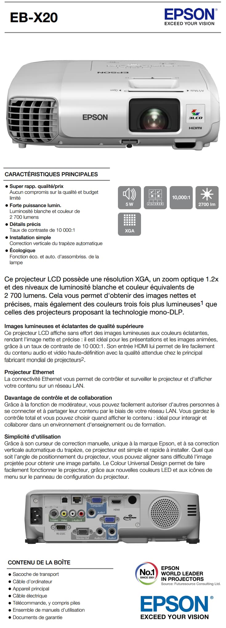 Vidéoprojecteur LCD Epson EB-X20 (V11H570040)
