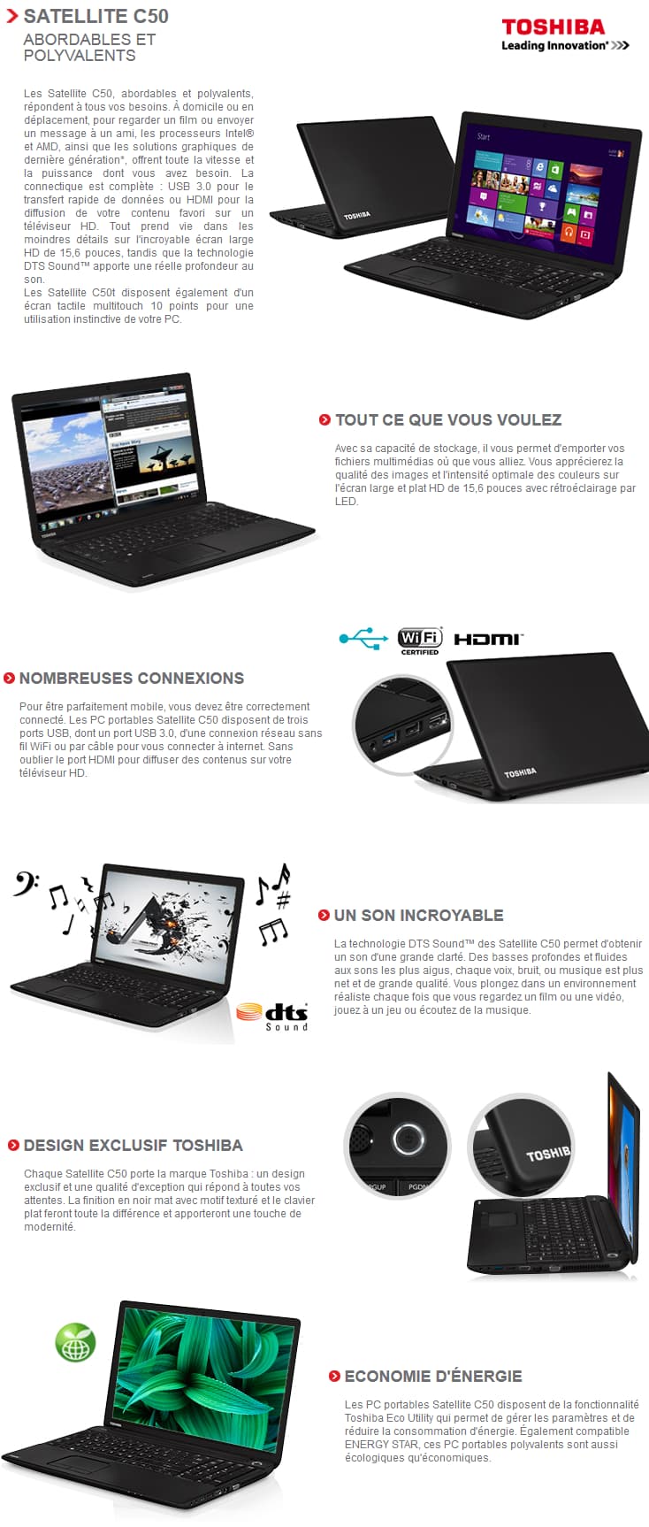 Pc portable Toshiba Satellite C50 Noir (PSCG6E-08H01YG4)