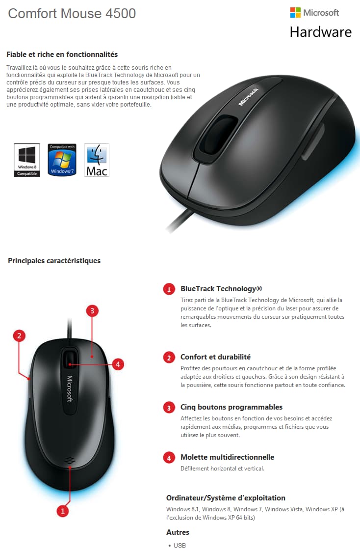 Souris Microsoft Comfort Mouse 4500 (4FD-00024)