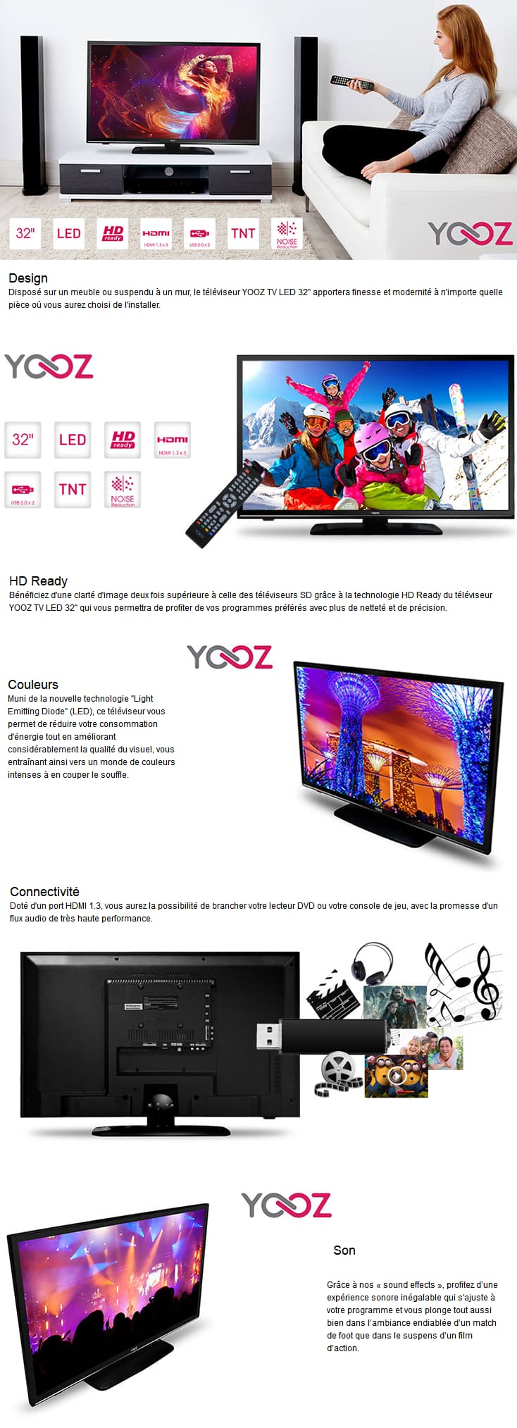 Téléviseur YOOZ TV LED 32 pouces HD Ready (YTV32E3600)