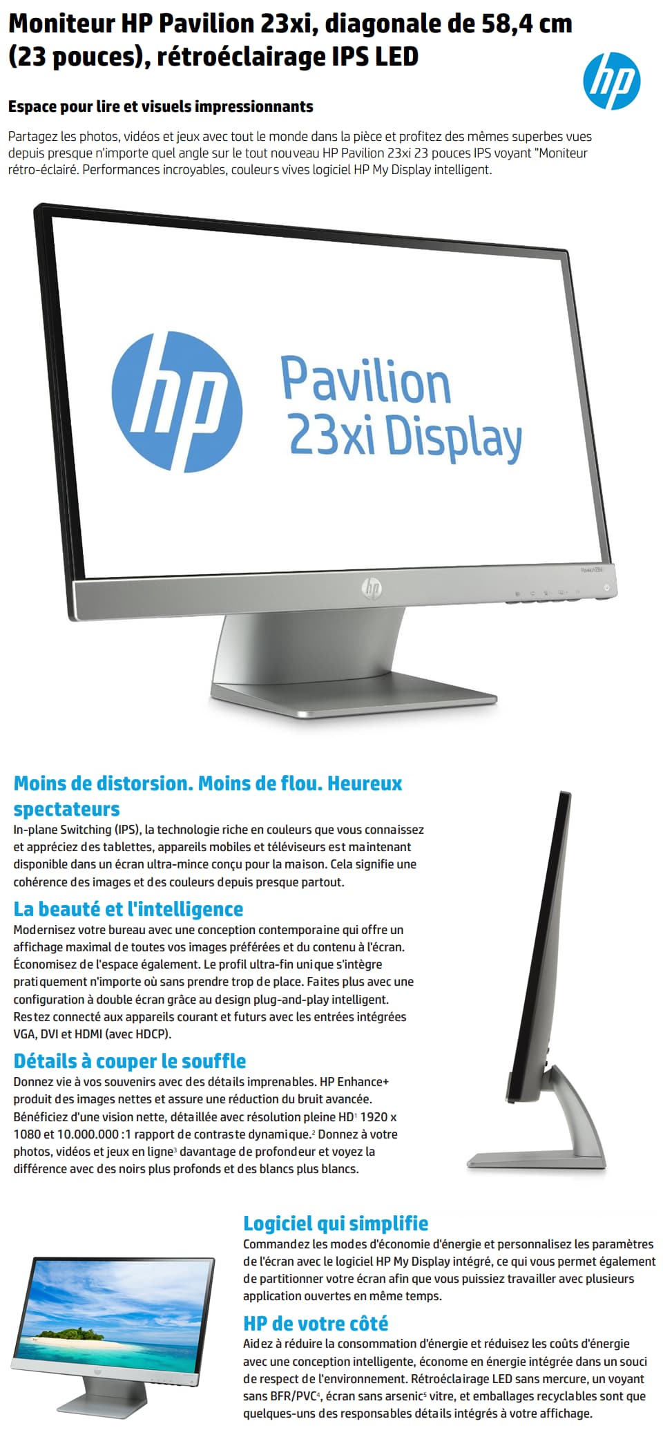 Moniteur HP Pavilion 23xi (23 pouces) IPS LED (C3Z94AA)