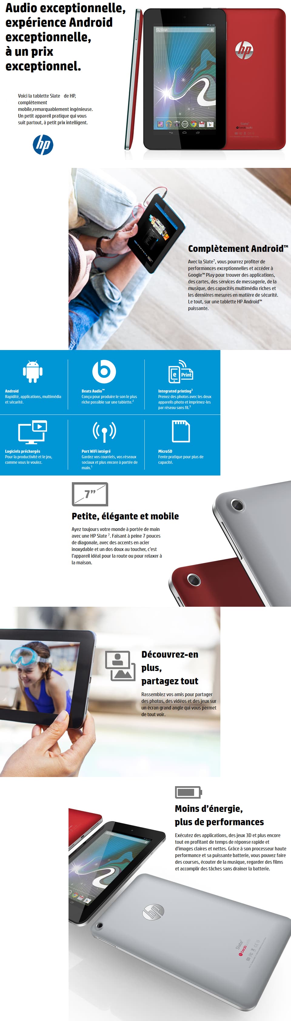 Tablette HP Slate 7 2801 Rouge - 7" 8GB Beats Audio Wi-Fi (E0P94AA)