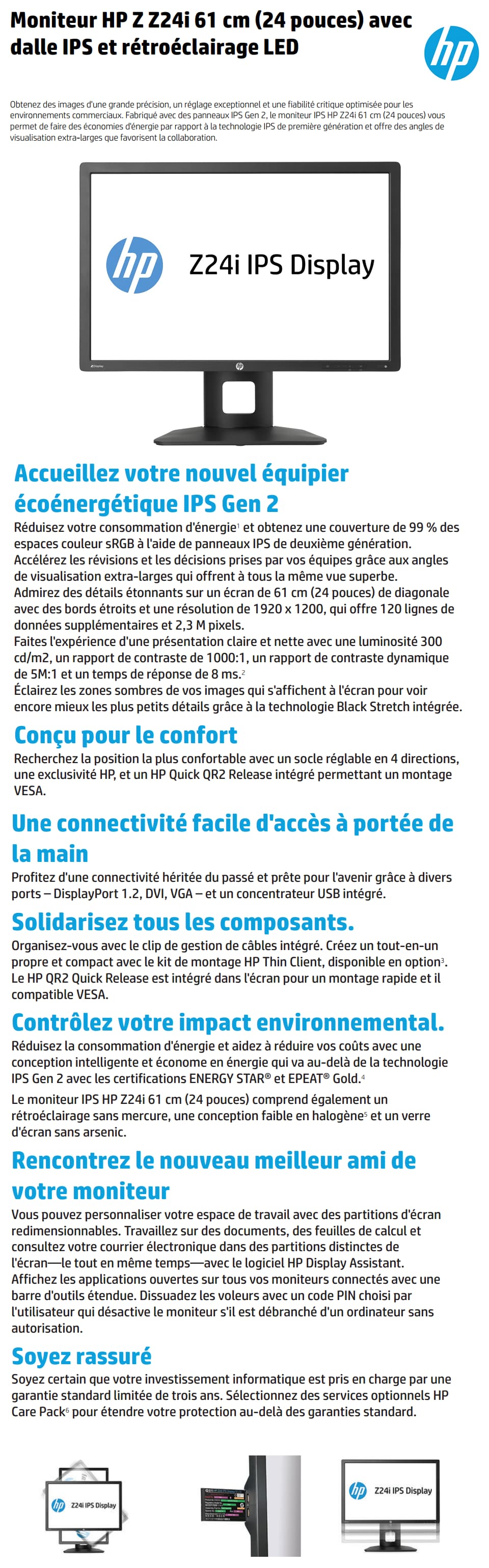 Moniteur HP Z Z24i 24 pouces à rétroéclairage IPS LED (D7P53A4)