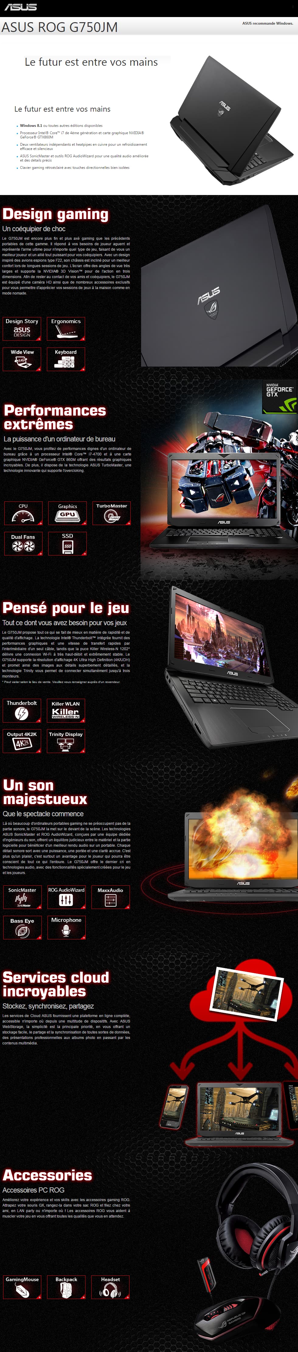 Ordinateur Gamer portable Asus G750JM-T4064H (90NB04J1-M00750) + Sac, casque et souris gamer
