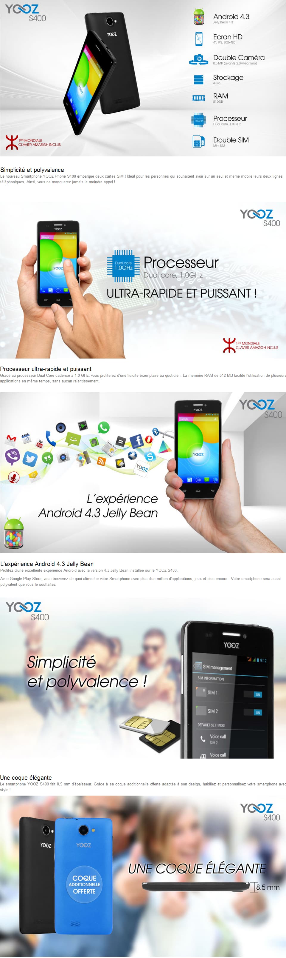 Smartphone YooZ S400 avec coque additionnelle offerte