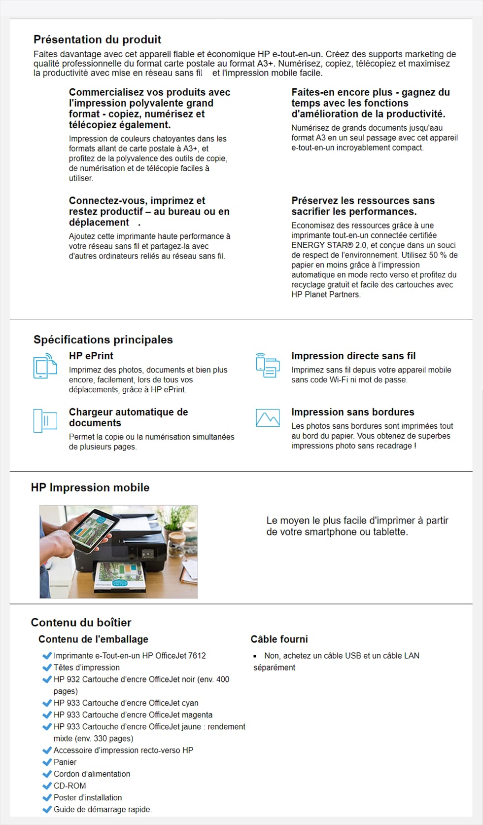 Imprimante A3+ grand format E-tout-en-un HP Officejet 7612 WF (G1X85A)