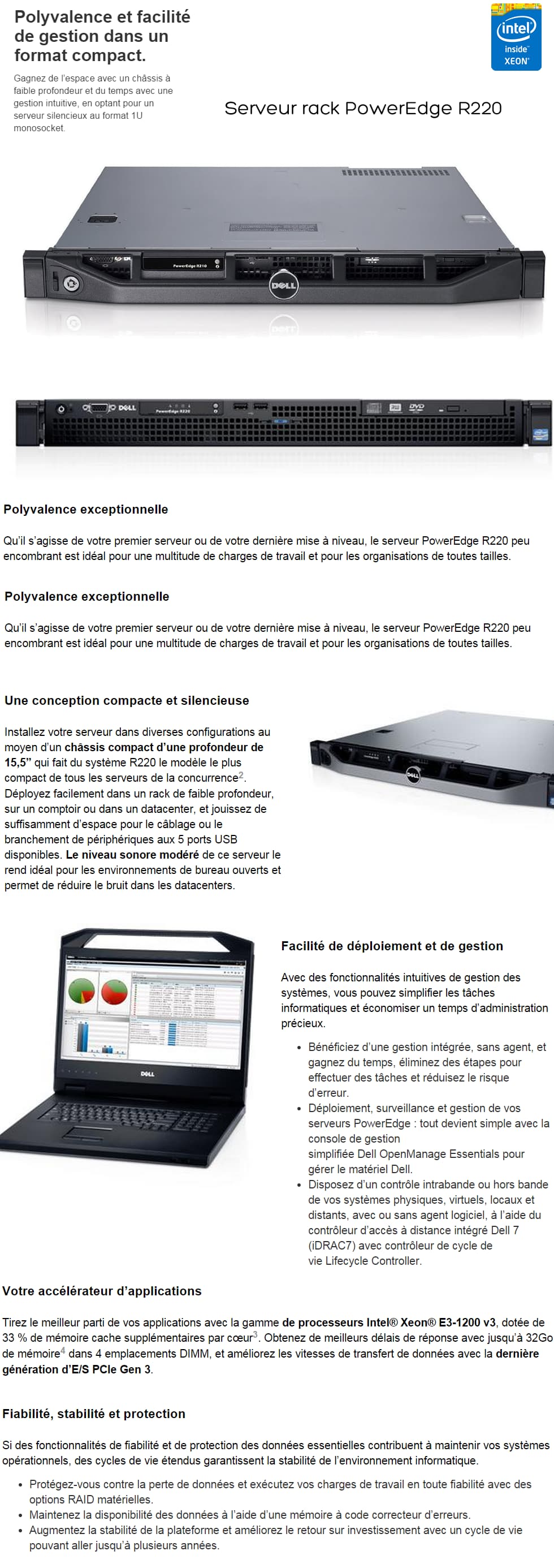 Serveur rack Dell PowerEdge R220 E3-1220 V3 (PER220-E3-1220V3)