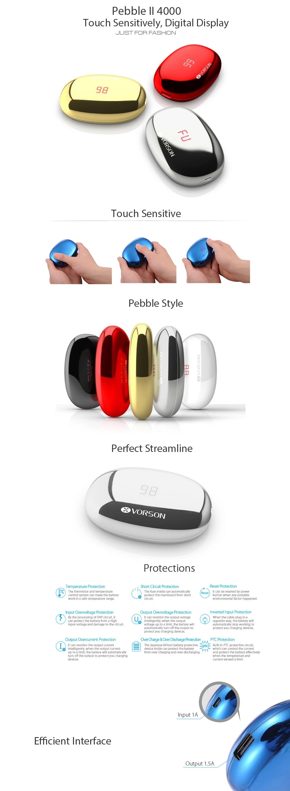 Batterie de secours VORSON Pebble II pour Smartphones et Tablettes - 4000 mAh