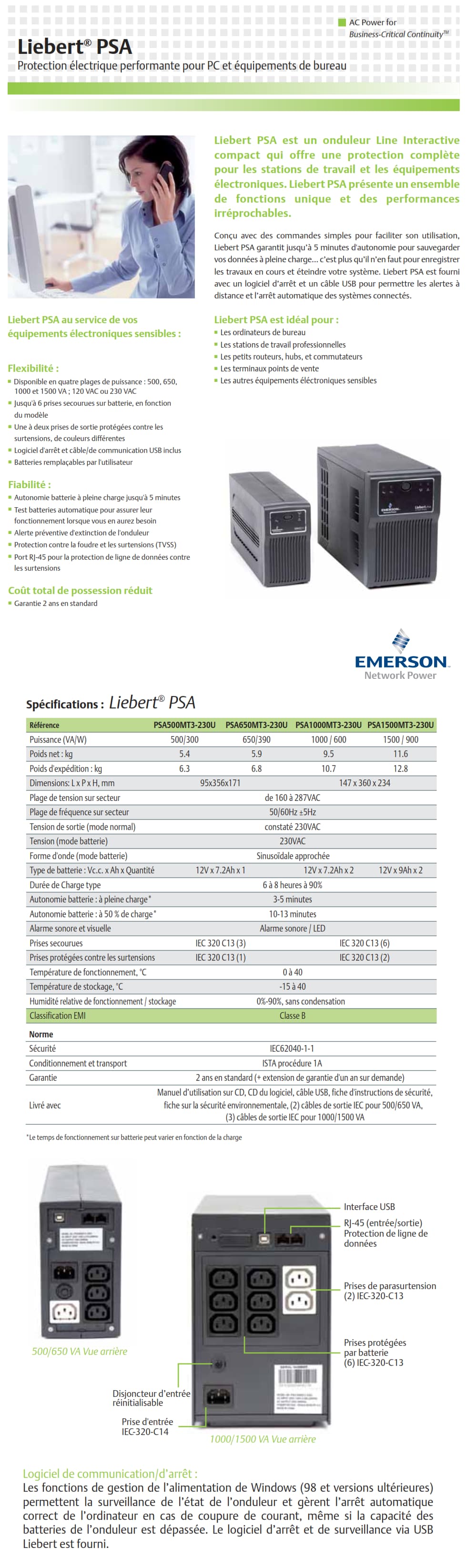Onduleur Line-interactive ASI Emerson Liebert PSA 650VA (390W) 230V