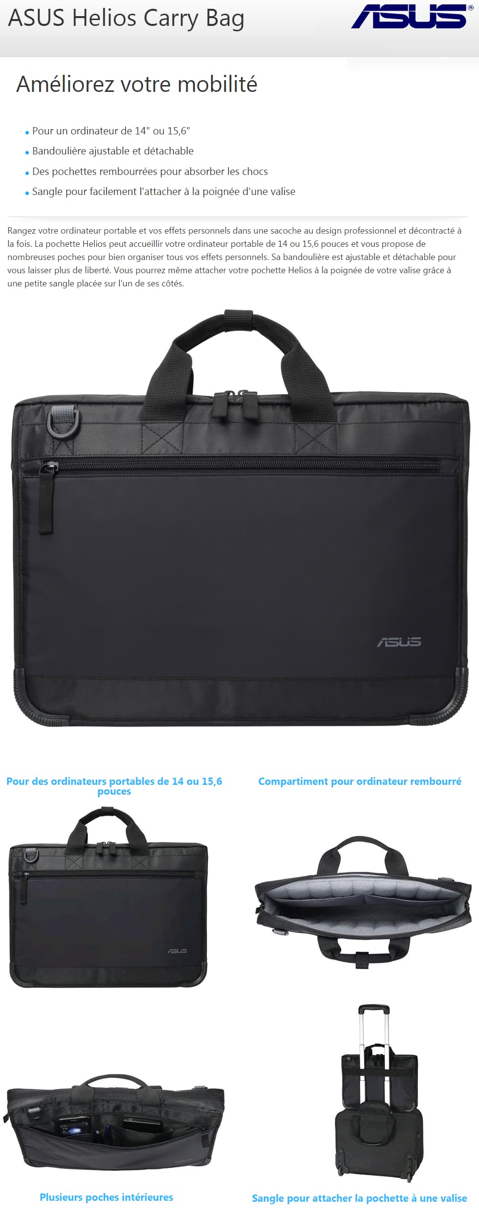 Sacoche top loading ASUS Helios II Notebook Case 14/ 15,6" - Noir