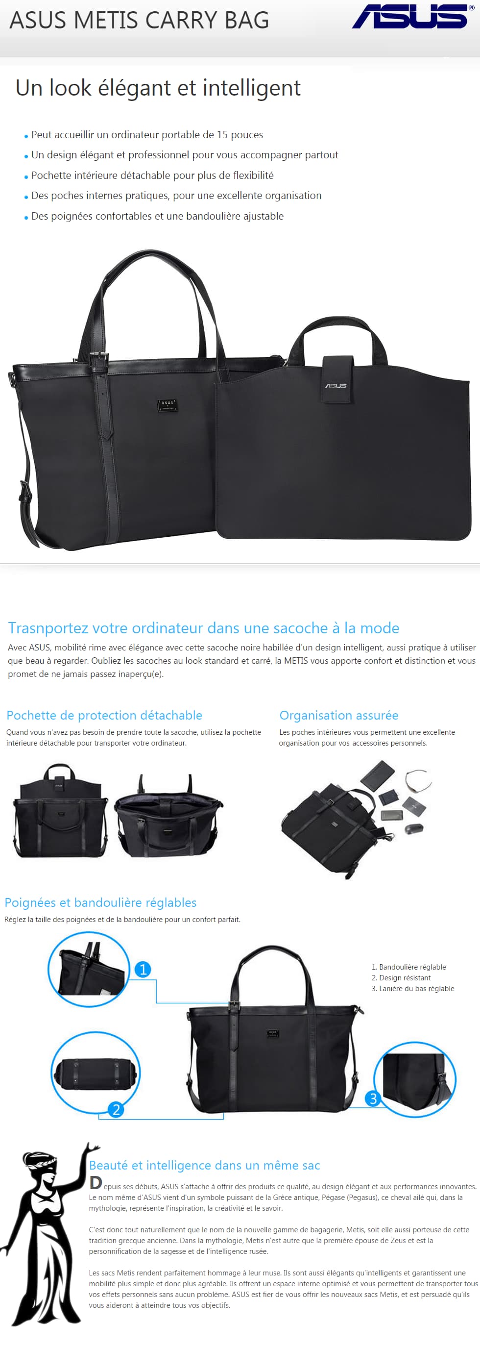 Sacoche ASUS METIS pour PC portable 15,6" + Pochette de protection détachable