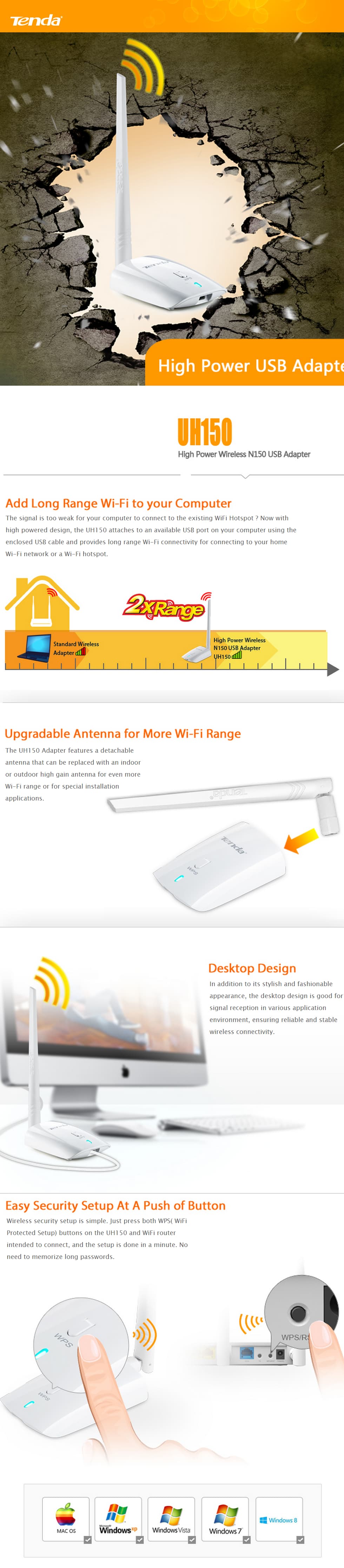 Adaptateur USB Wi-Fi Tenda UH150 N150