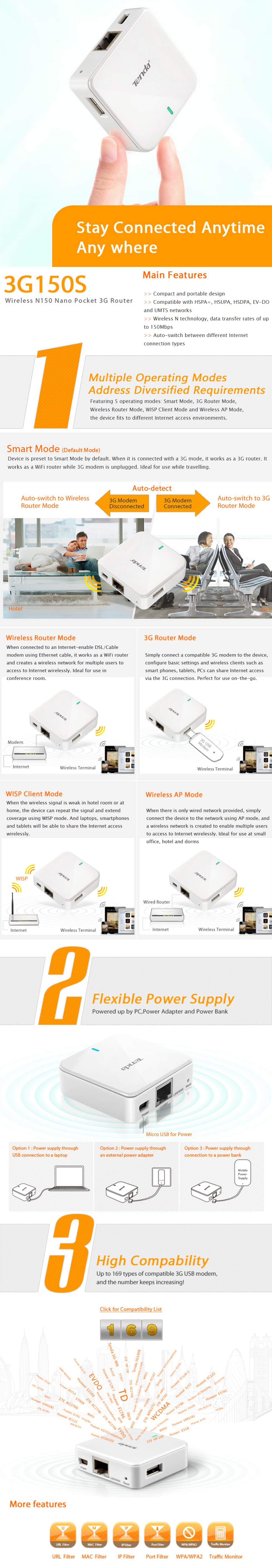 Routeur 3G Mobile Wireless N150 Nano Pocket Tenda 3G150S