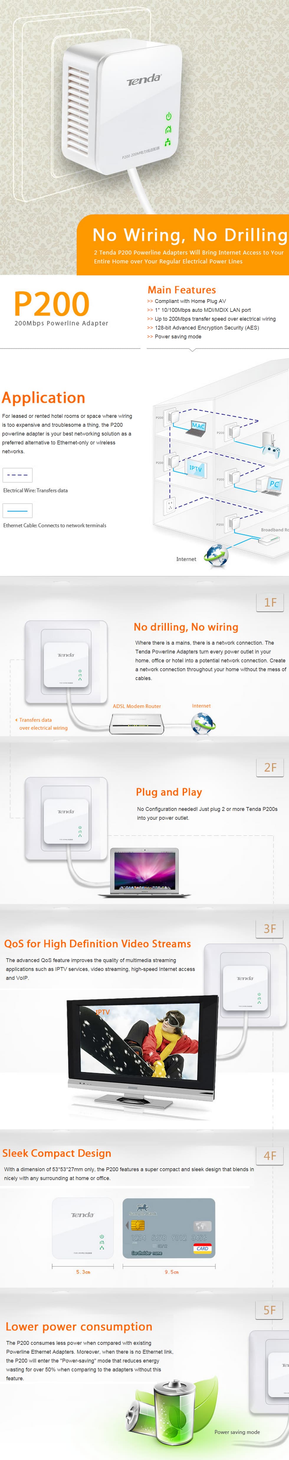 Adaptateur CPL Tenda P200 PowerLine Mini Adapter 200Mbps