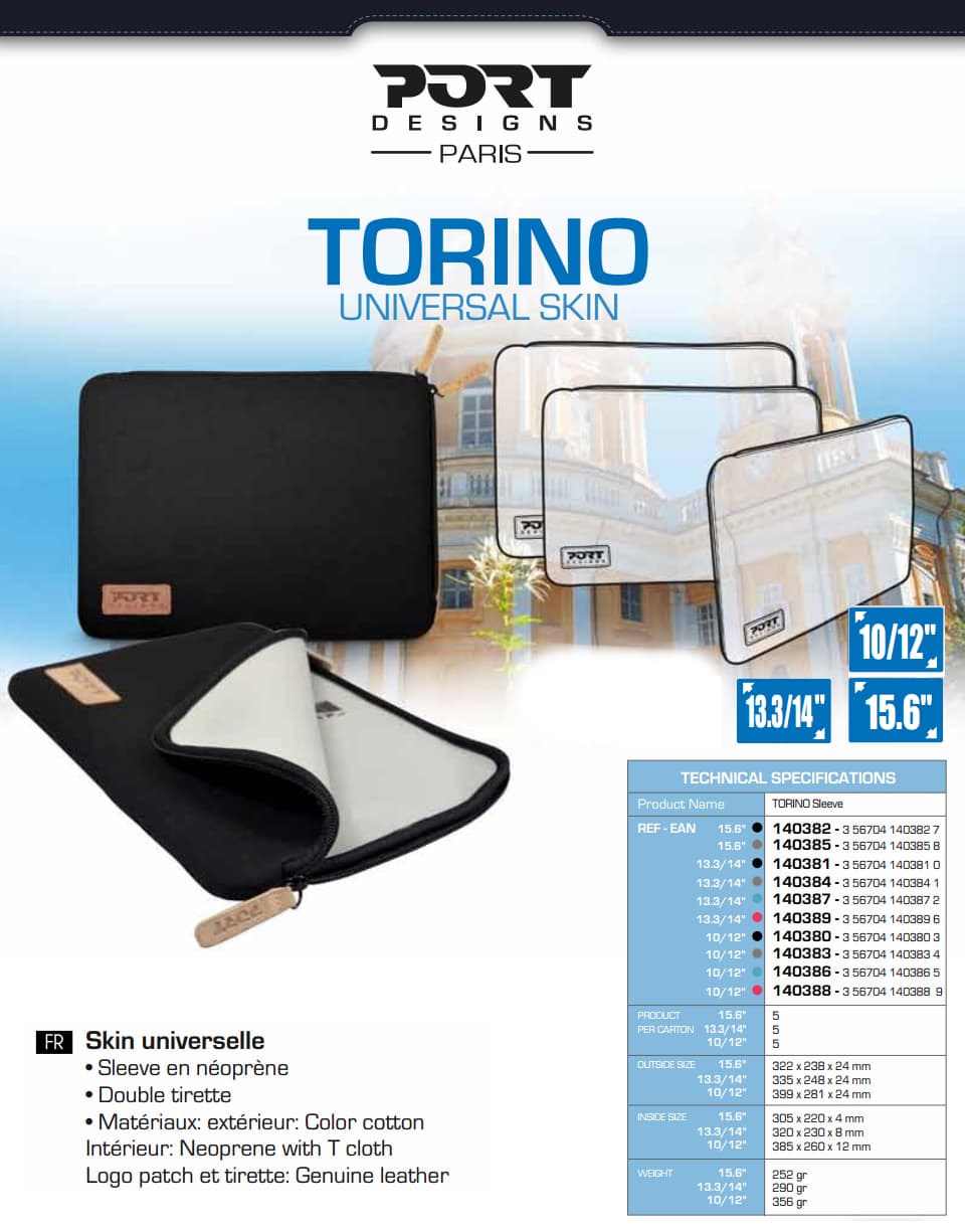 Housse Torino PortDesigns pour ordinateur portable 15,6'' en néoprène