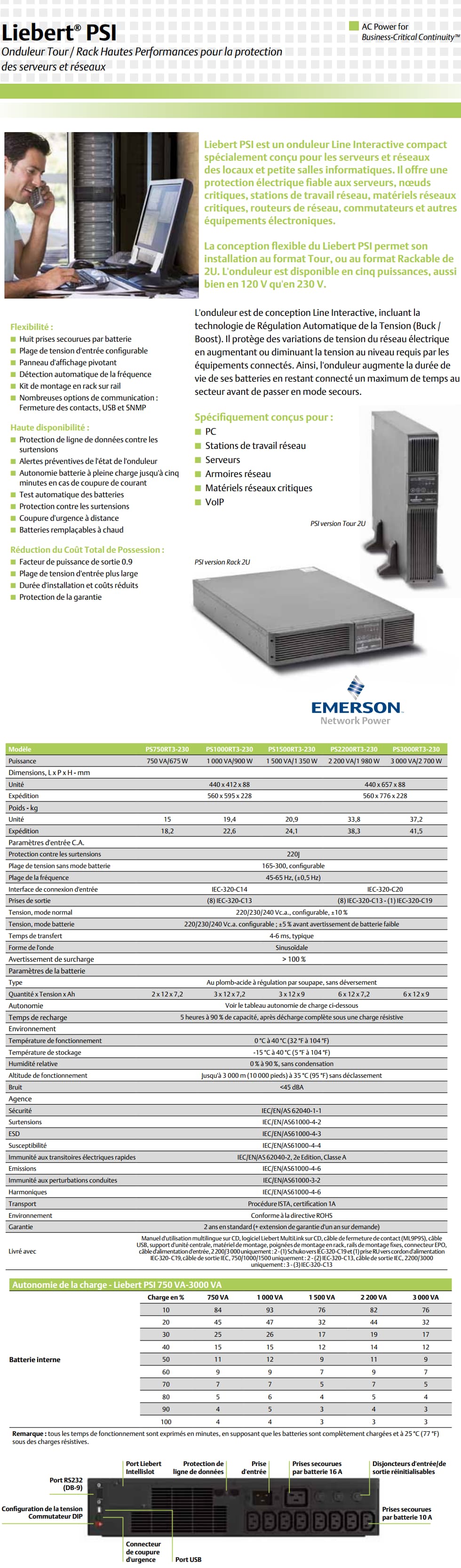 Onduleur Line interactive Emerson Liebert PSI 3000VA (2700W) Rack/Tower UPS