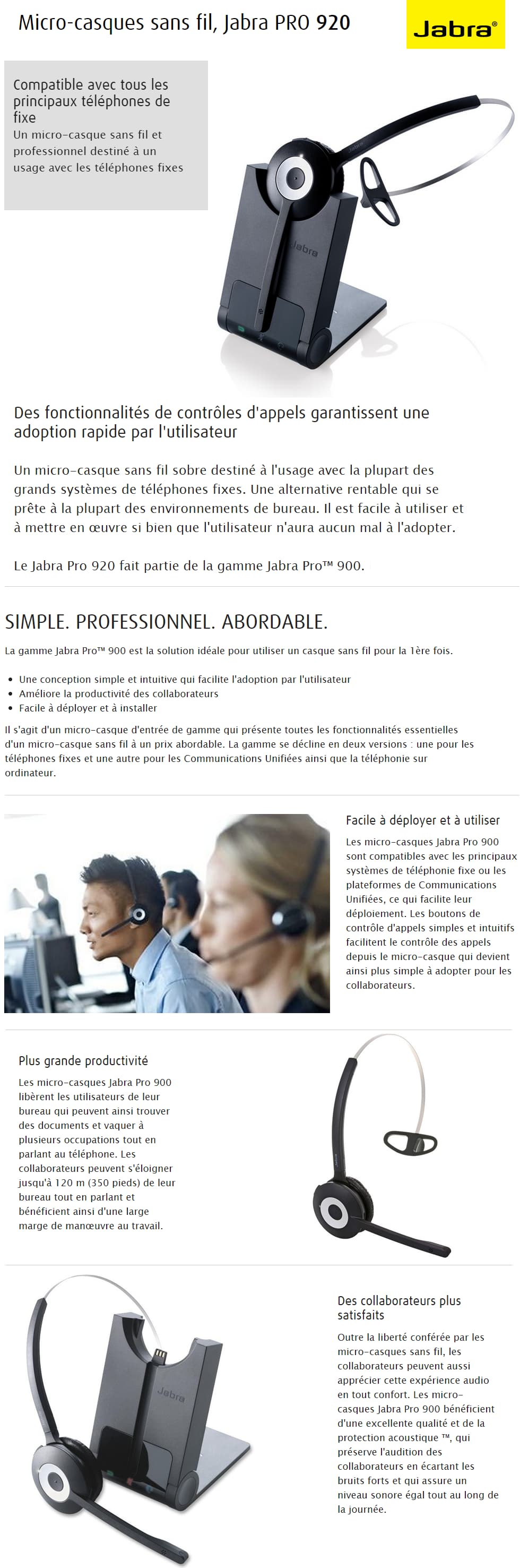 Micro-casque Anti-Bruit sans fil professionnel Jabra PRO 920