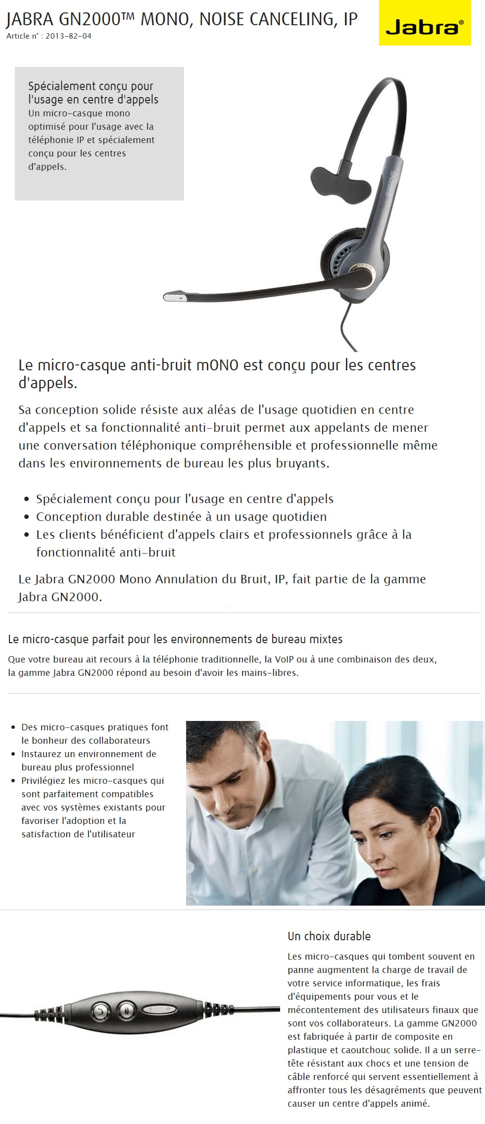 Micro-casque Anti-bruit Mono filaire JABRA GN2020 IP FlexBoom