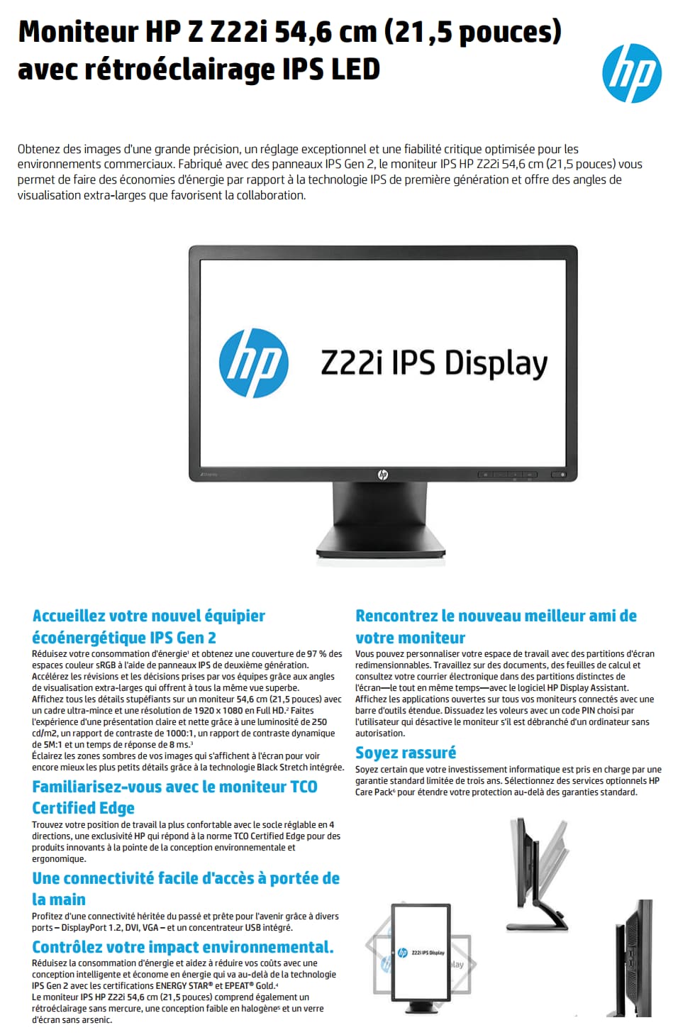 HP Z Display Z22i 54.6 cm (21.5" ) IPS LED Backlit Monitor (D7Q14A4)